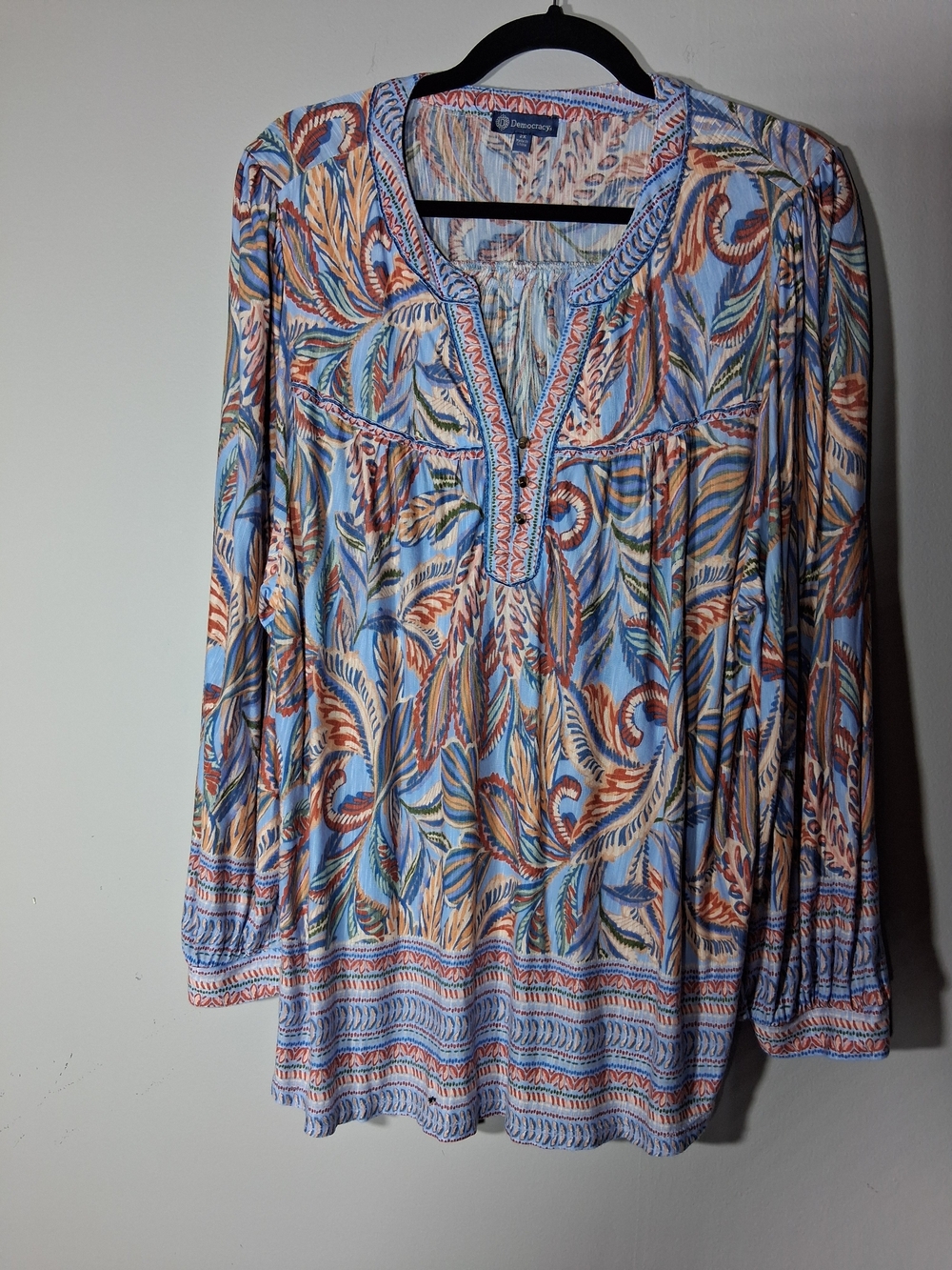 Democracy Multi Print Peasant Blouse - 2X